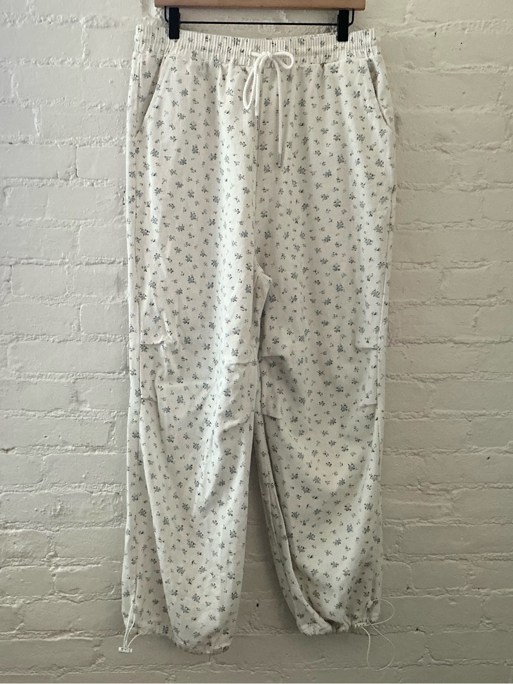 New In Womens Ditsy Floral Print Balloon Pants Drawstring Waist Pockets Size L